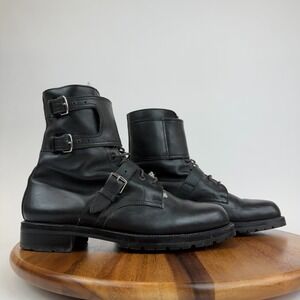 Mens Hermes Black Leather Wool Lined Winter Snow Ankle Combat Boots Size 41 US 8